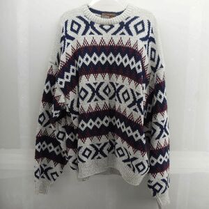 Vintage 90s Authentic Issue Wool Cable Knit Geometric Pattern Sweater XL EUC